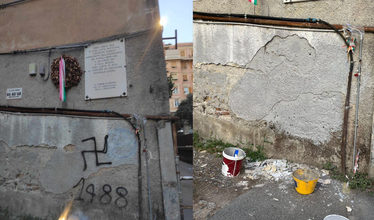 Genova, svastica davanti a Villa Migone: ripulito il muro