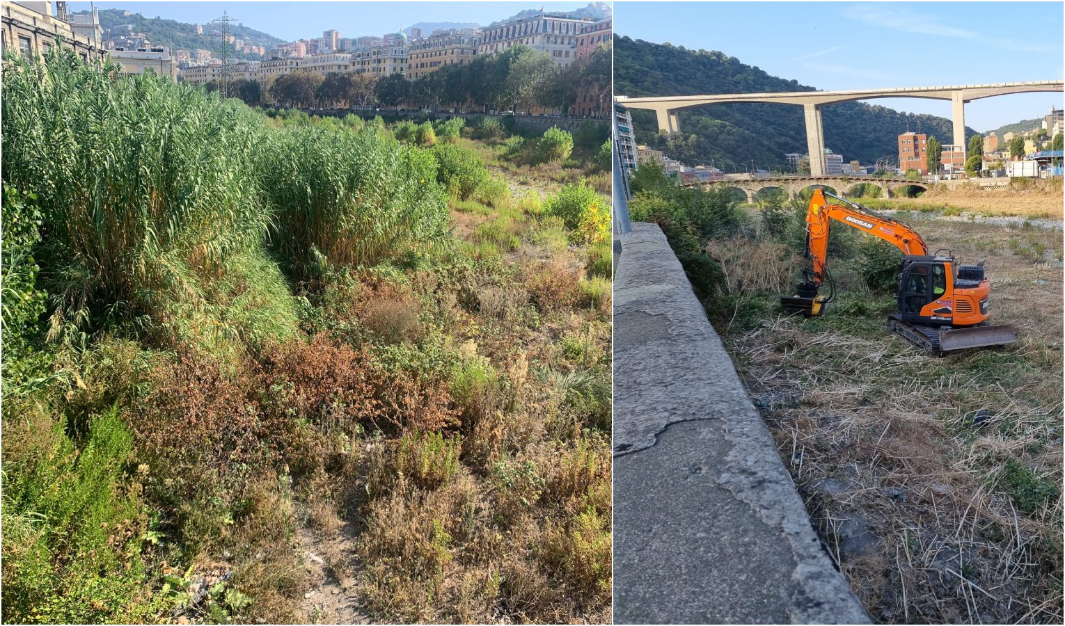 Genova, lavori di pulizia nel torrente Bisagno: ecco la situazione