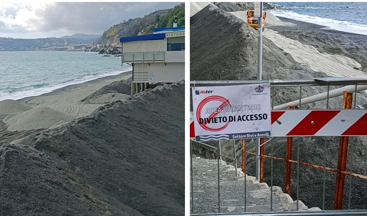 Genova, spiagge di Vesima: maxi lifting con massi e pietrisco del Varenna