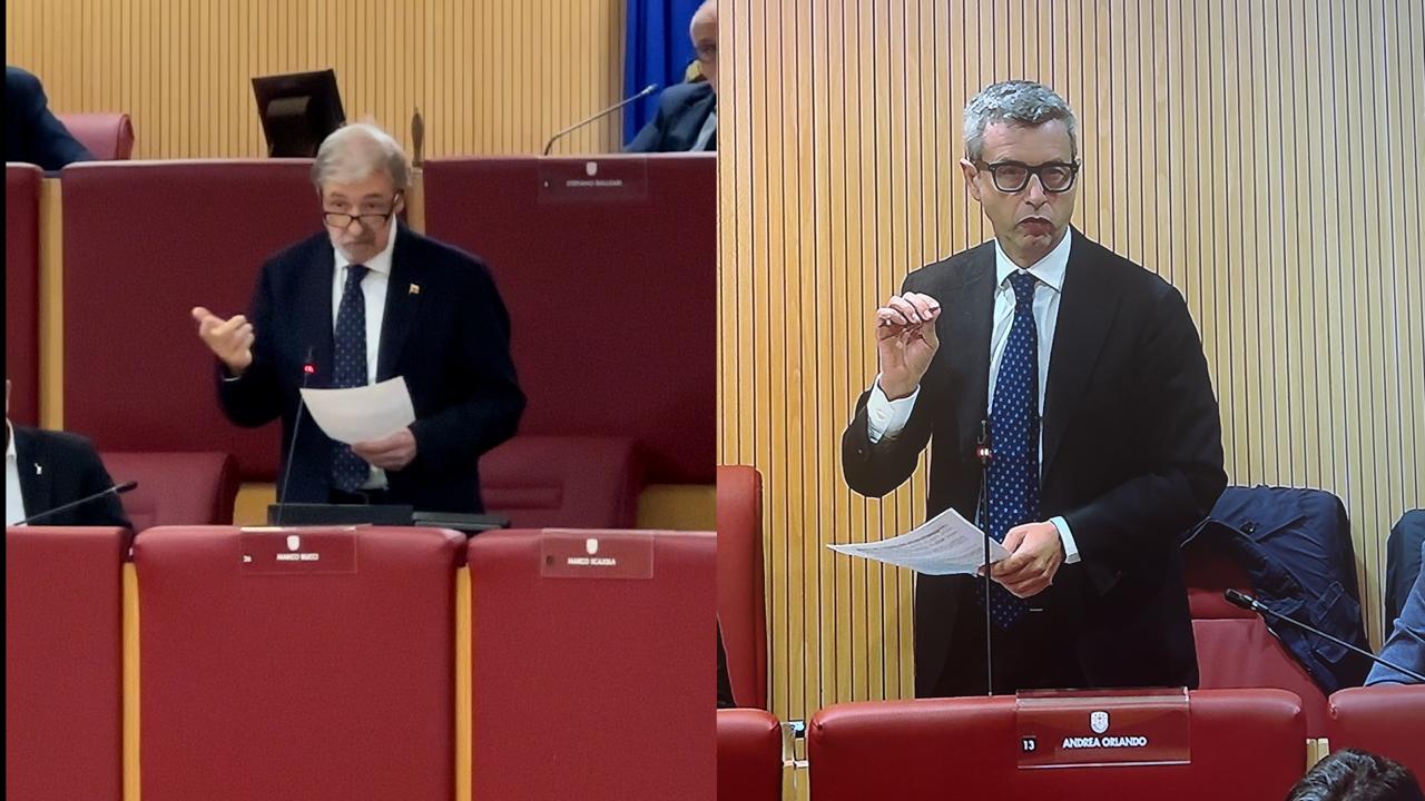 Marco Bucci e Andrea Orlando in consiglio regionale Il confronto tra Marco Bucci e Andrea Orlando
