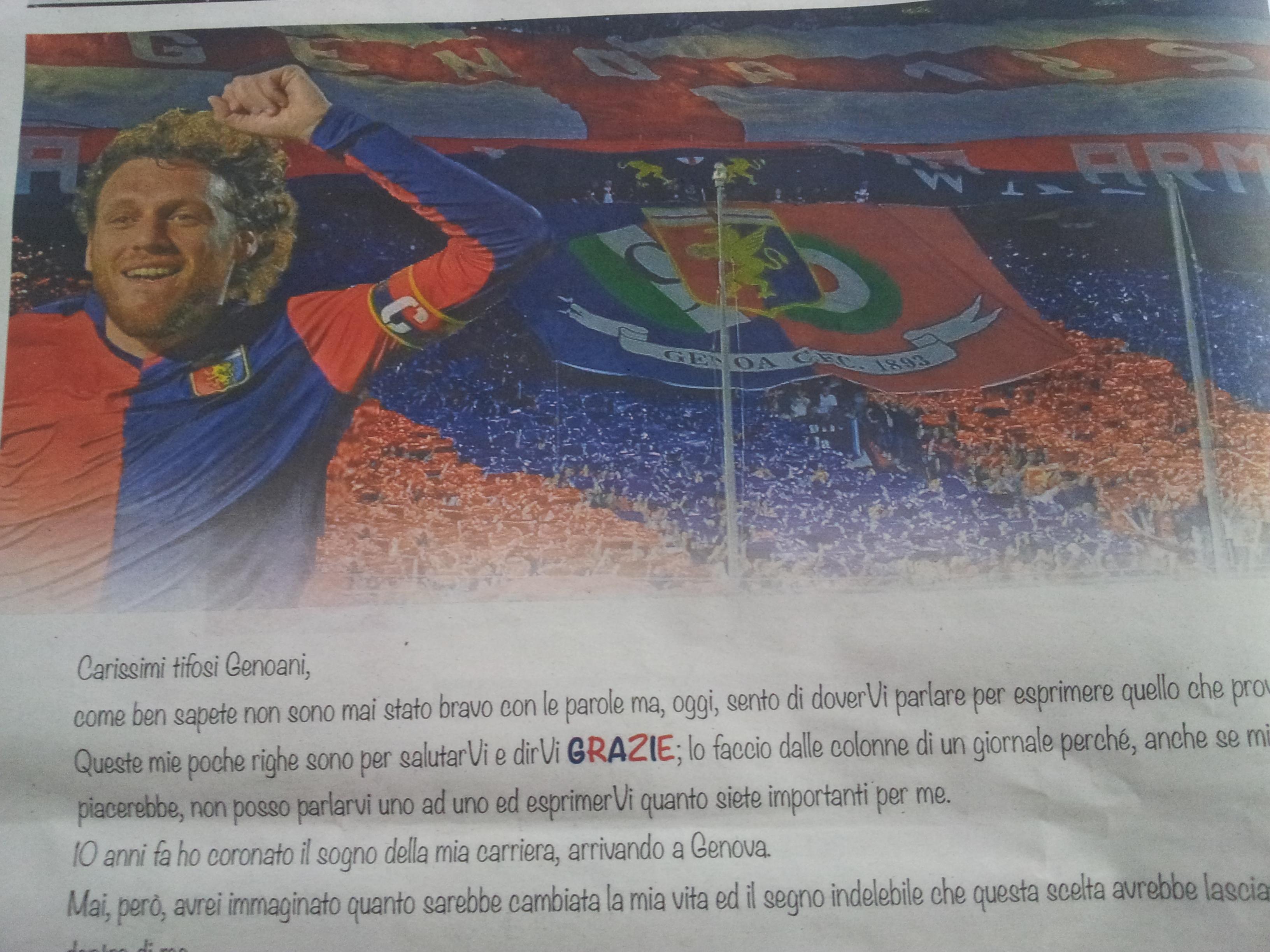 In migliaia a De Ferrari per salutare Marco Rossi. E lui ringrazia con una lettera aperta
