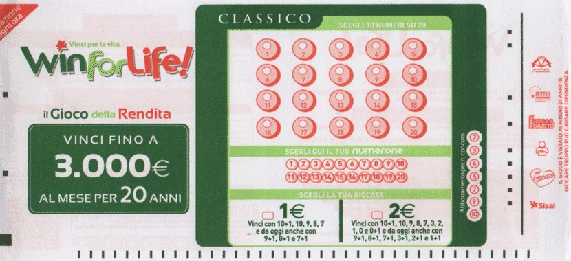 Win for Life, genovese vince rendita per 20 anni