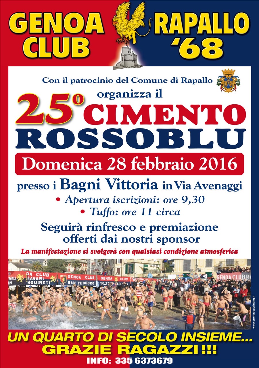 Domenica 28 febbraio a Rapallo il XXV Cimento Rossoblu