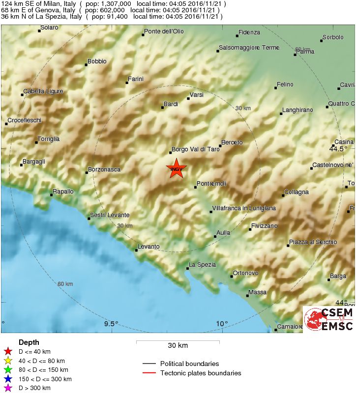 Terremoto, all'alba scossa di 3.2 tra Liguria, Toscana ed Emilia Romagna