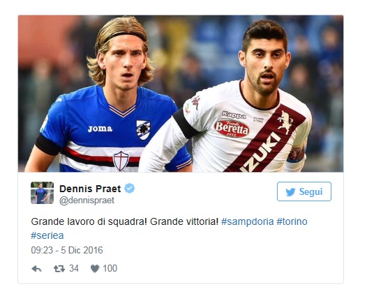 Sampdoria, la gioia di Praet: 