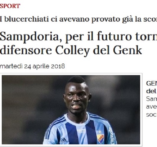 Sampdoria, in difesa si punta tutto su Colley: il 'gigante' del Genk è la prima scelta 
