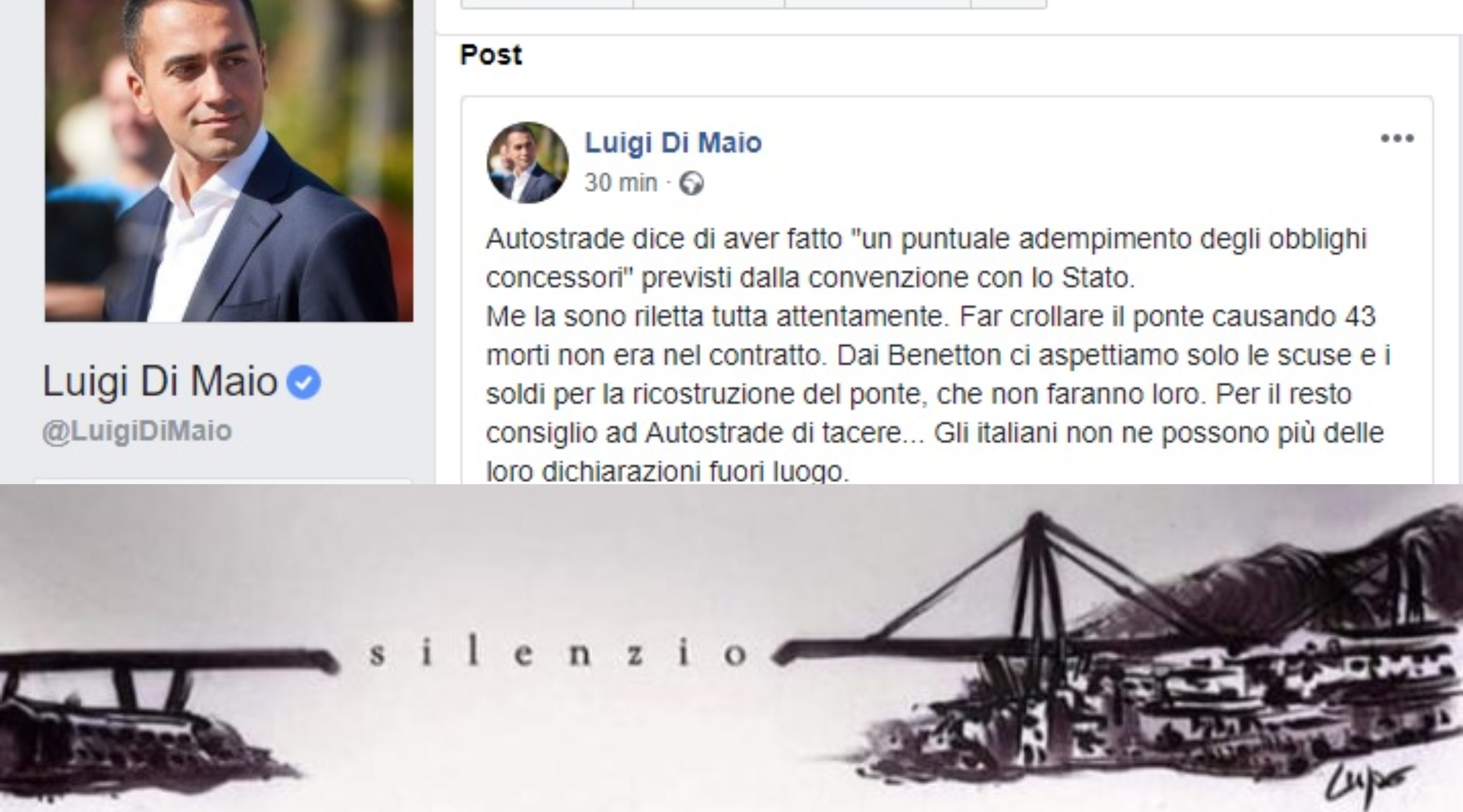 Di Maio su Facebook ad Autostrade: 