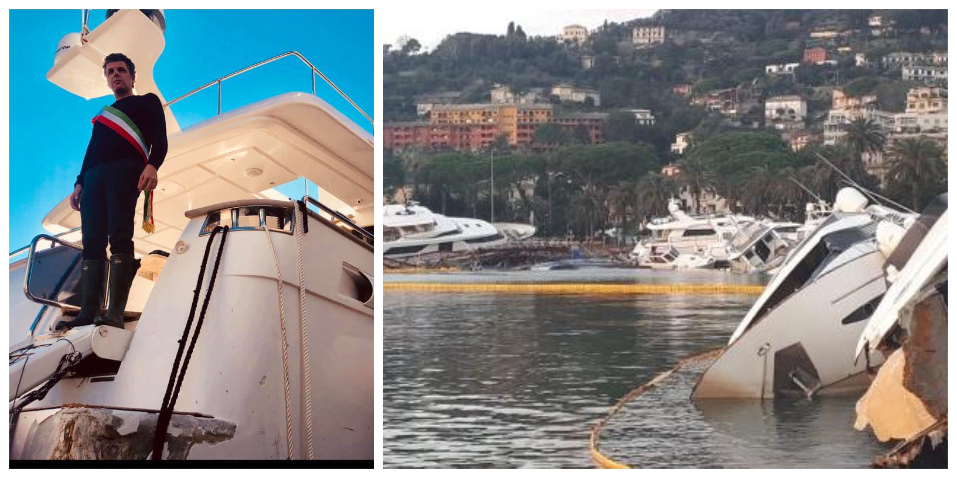 Il sindaco di Rapallo protesta su uno yacht spiaggiato: 