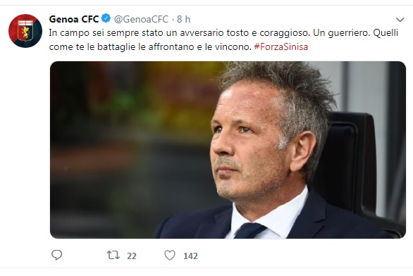Il Genoa su Twitter incoraggia Mihajlović: 