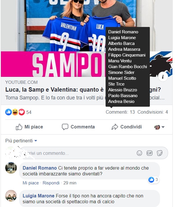 Influencer blucerchiati, Valentina Ferragni a Marassi non esalta più di tanto i tifosi