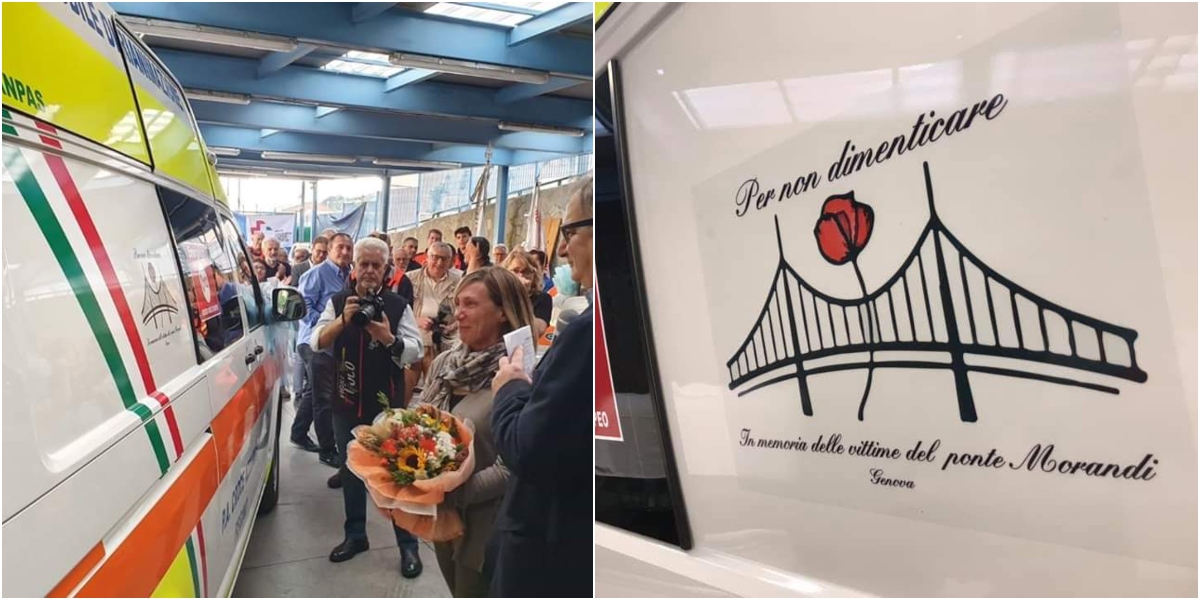 Croce azzurra Fegino, inaugurate due ambulanze: una dedicata alle vittime del Morandi