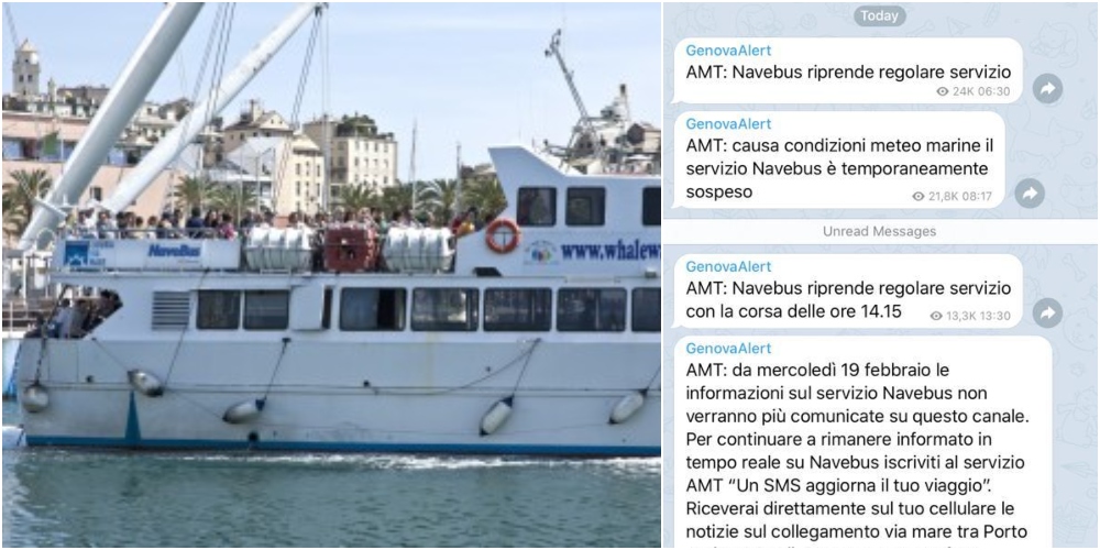 Finisce il 'balletto' del Navebus, addio ai messaggi su Genova Alert 