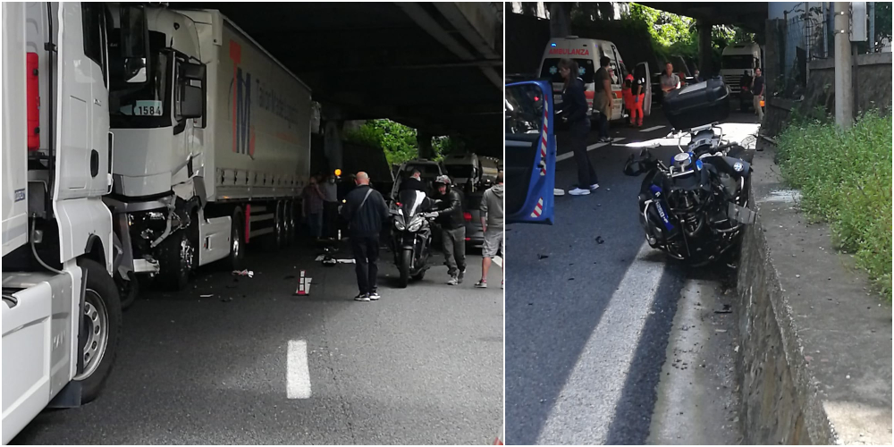A10, scontro moto-tir: grave all'ospedale un centauro