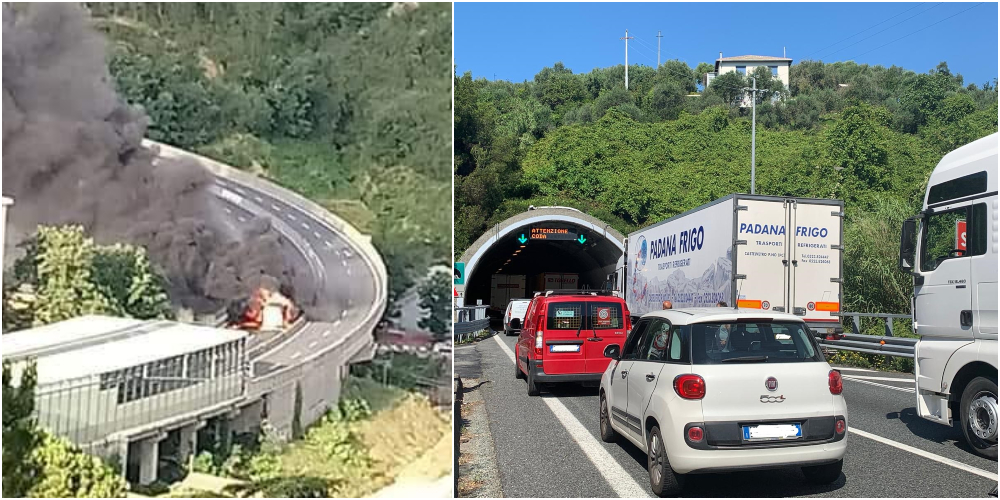 Tir in fiamme sulla A10 spacca in due la Liguria, autostrada paralizzata. Code fino a 20 km nei 2 sensi di marcia