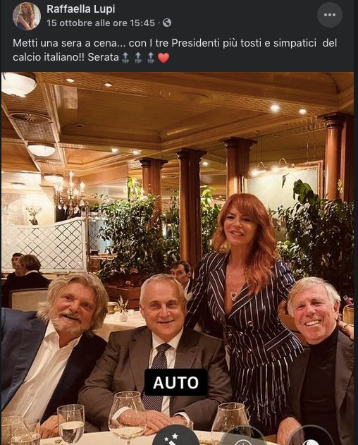Ferrero, Preziosi e Lotito a cena insieme per il compleanno di Lady Joker