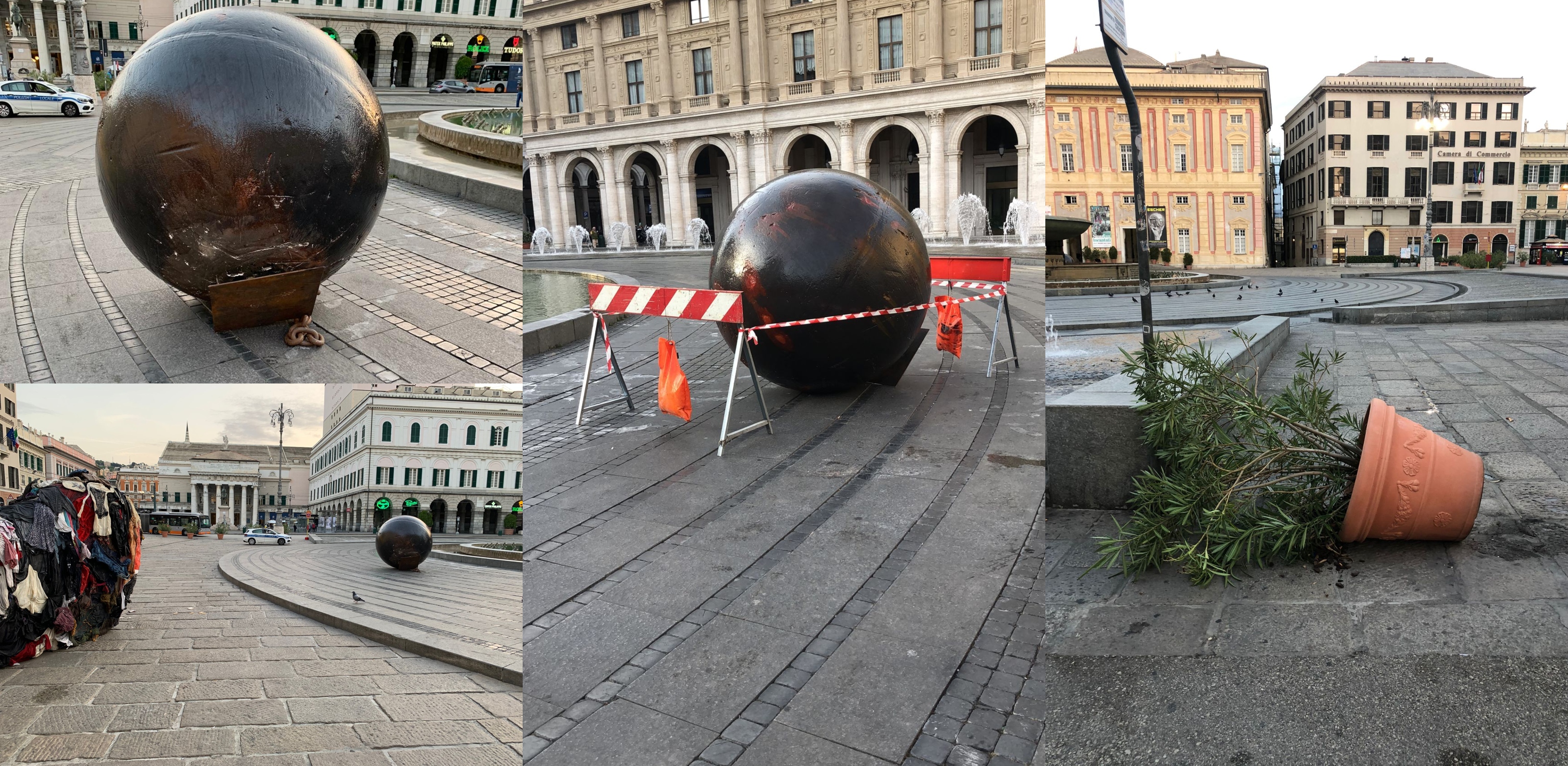 Danneggiano l'opera di Gaetano Pesce in piazza De Ferrari, tre denunciati